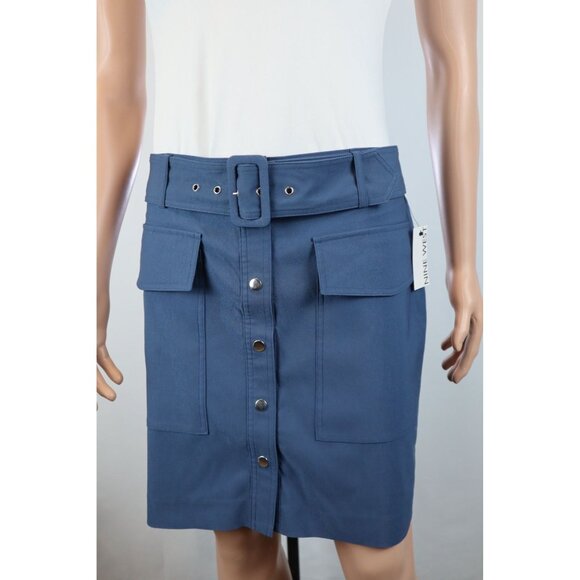 Nine West Women's Blue Belted Button-Front Utility Skirt with Pockets size Large - Picture 1 of 11